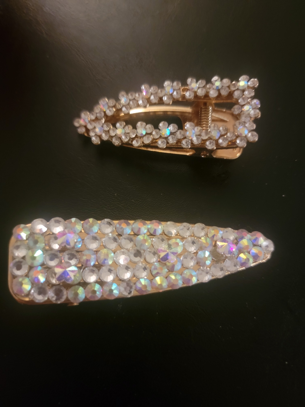 Iridescent Crystal Gold Hair Clip Set - Elegant Sparkle for Women